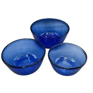 3 Anchor Hocking Cobalt Blue Glass Nesting Mixing Bowls 1 Qt 1.5 Qt and 2.5 Qt